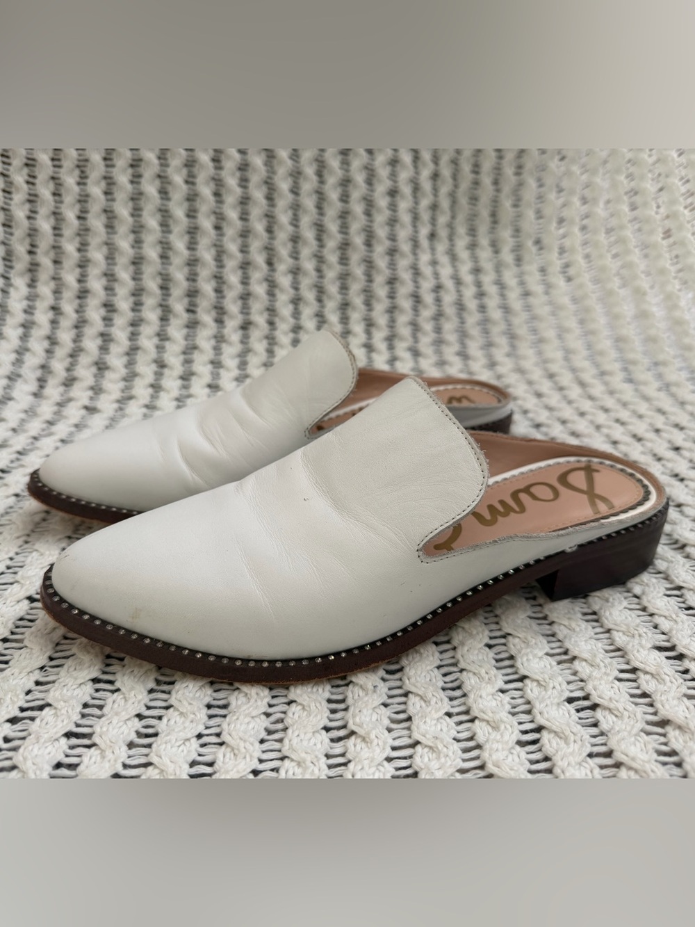 Sam Edelman Laddie White Leather Slip-On Mule Shoes Women’s Size 6.5